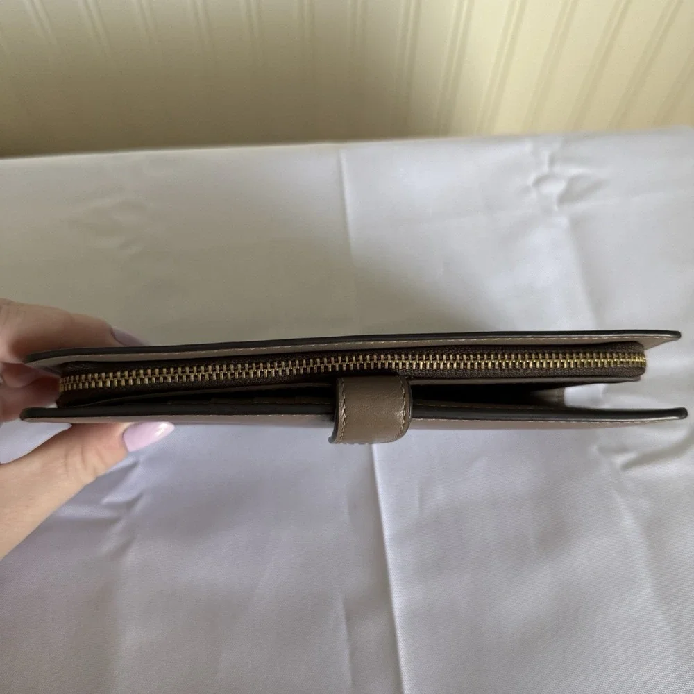 Coach Long Leather Wallet Card Case Coin Pouch Taupe Brown EUC
